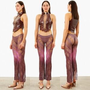 POSTER GIRL Linda Ombré Low-Rise Flared Lace Purple Pink Gradient Sheer Leggings